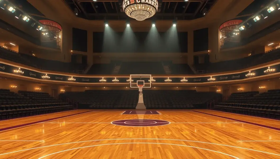 Courtside Luxury: An Opulent Initiation into NBA Fandom A luxurious basketball court, where elegance meets athletic competition.