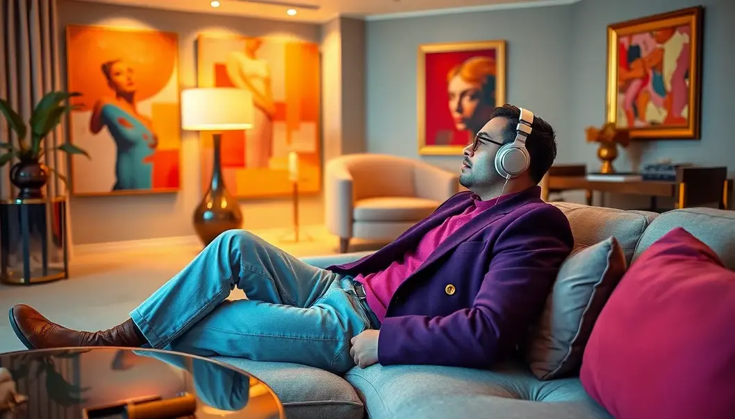 The Symphonic Symphony: How Music Colors the Luxury of Mood Person enjoying music in a modern, luxurious living space.