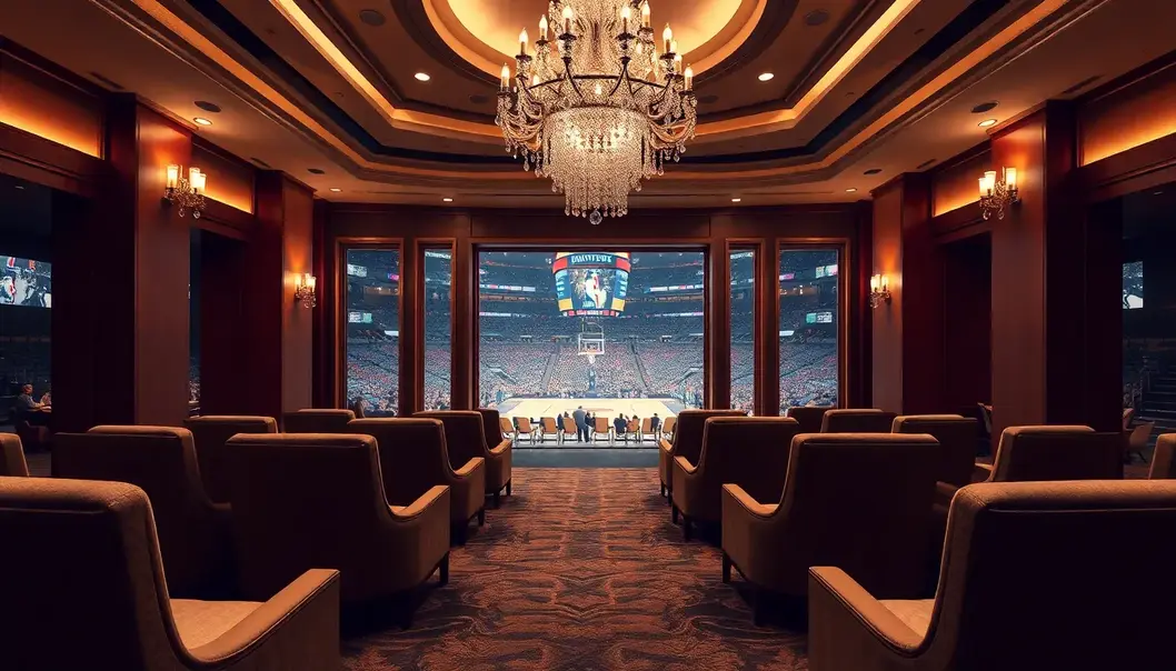 Courtside Luxury: An Opulent Initiation into NBA Fandom A luxurious basketball court, where elegance meets athletic competition.